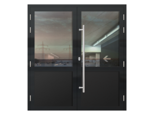 Алюминиевая двупольная дверь для дома черная